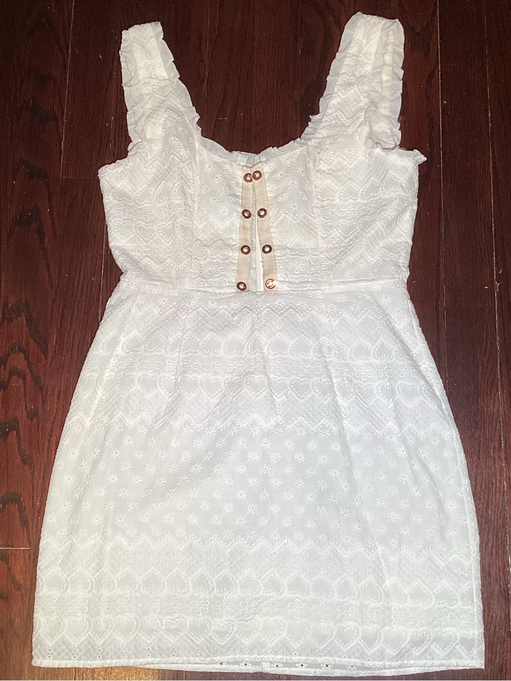For love and Lemon eyelet mini White Lace-Up Sleeveless Mini Dress small - Picture 3 of 10
